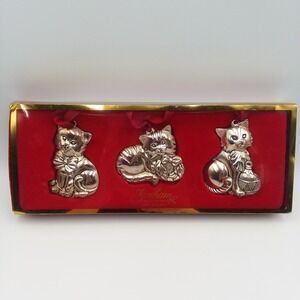 Gorham Silver Plated Cat Kitten Ornaments Set Holiday Tradition 1831 Collection